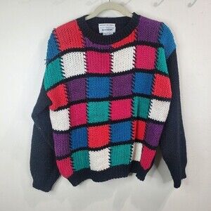J.J.Fargo color block vintage hand knitted 80s sweater size medium